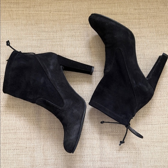 Stuart Weitzman Glove High-Heel Booties Suede Satin Lined Neutral Girl Boss 8 - Picture 9 of 17